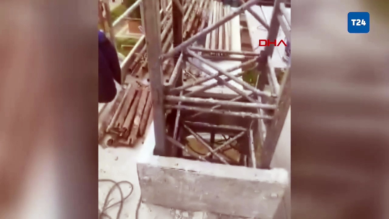 Bursa’da inşaat iskelesinin çökme anını  bir işçi telefonla kaydetti