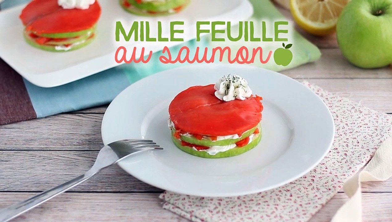 Mille feuille von lachs mit grünem apfel