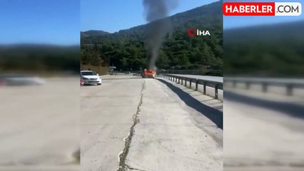 Bodrum'da Seyir Halindeki Araçta Yangın Çıktı