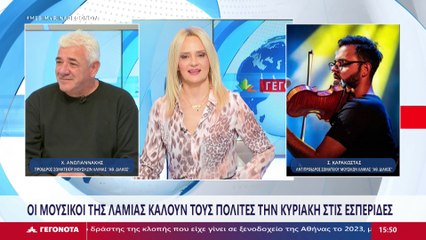 Ο πρόεδρος του σωματείου μουσικών Λαμίας "Αθανάσιος Διάκος" Χρήστος Ανωγιαννάκης και ο αντιπρόεδρος Σάκης Καρακώστας στο Star