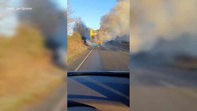 Double-decker bus bursts into flames on A256 near Sandwich