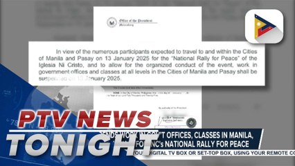 Palace suspends work in gov’t offices, classes in Manila, Pasay on January 13 for INC's National Rally for Peace