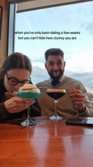 Woman Spills Drink While Trying to Eat Foam