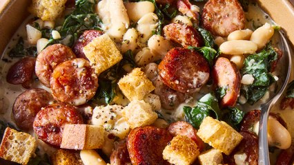 This Creamy White Bean & Smoked Sausage Skillet Is Just 30 Minutes Away