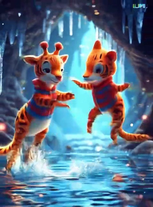 Two_playful_baby_hybrid_animals_a_giraffe_fish_and_a_tiger_bird_wearing_identical_striped_hoodies__f_9b10f3