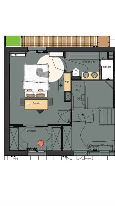 Idee amenagement chambre adulte avec salle de bain et dressing 30m2