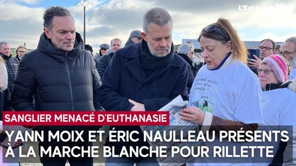 Éric Naulleau et Yann Moix présents à la marche blanche pour le sanglier Rillette à Chaource (Aube)