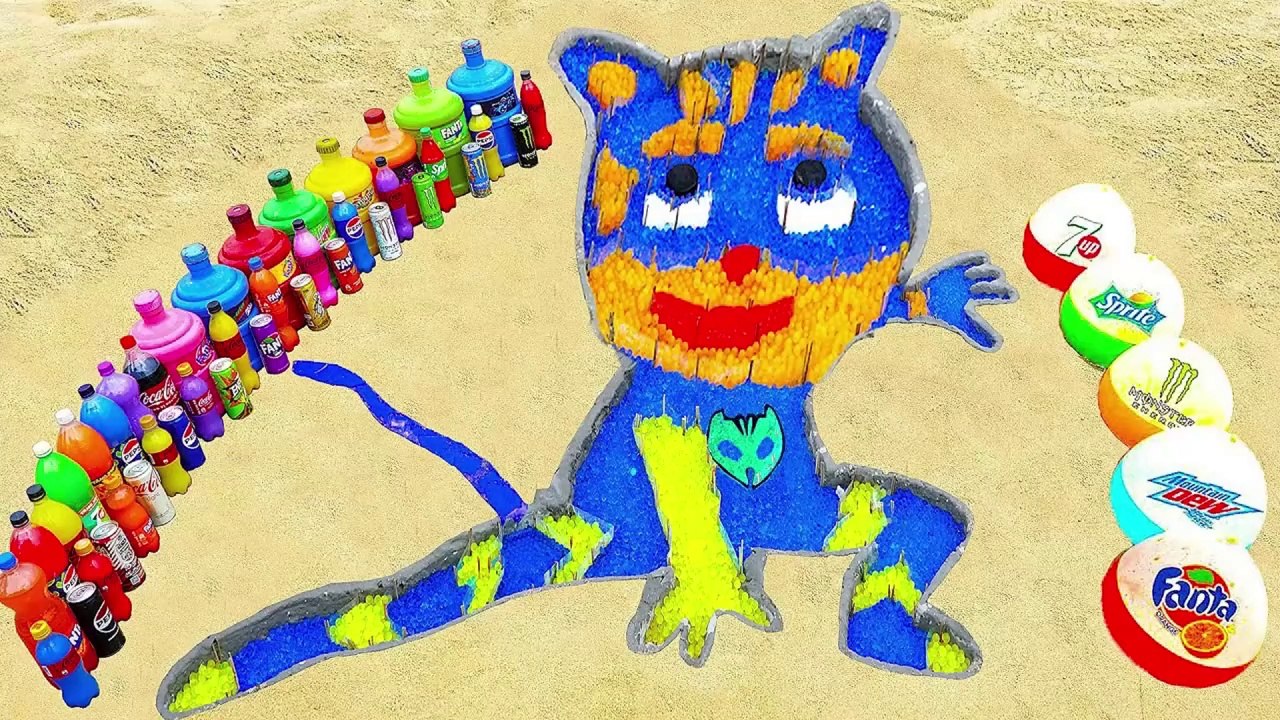 How to make Pj Masks Catboy with Orbeez, Big Balloons of Fanta, Coca-Cola vs Mentos & Popular Sodas
