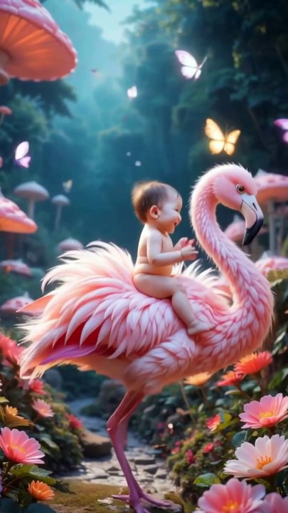 Baby Riding on fluffy pink flamingo #fypシ #foryou #trendingonw # ...