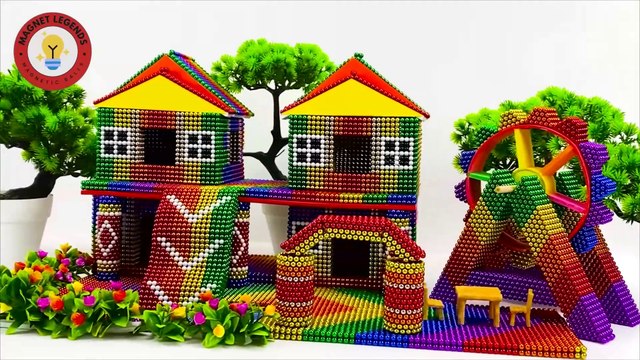 DIY - Cómo hacer una villa doble con escaleras y piscina exterior con bolas magnéticas | ASMR