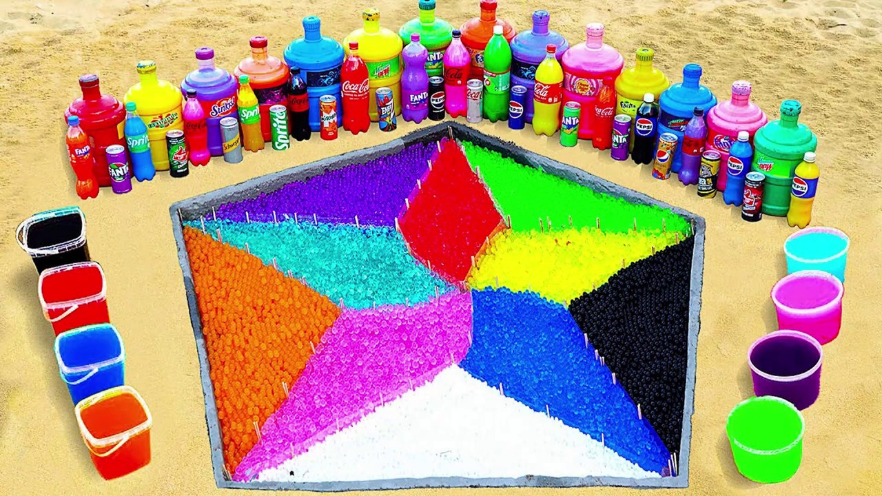 How to make Rainbow Star in Hexagon with Orbeez, Big Coca Cola, Fanta, 7up, Mtn Dew, Soda and Mentos