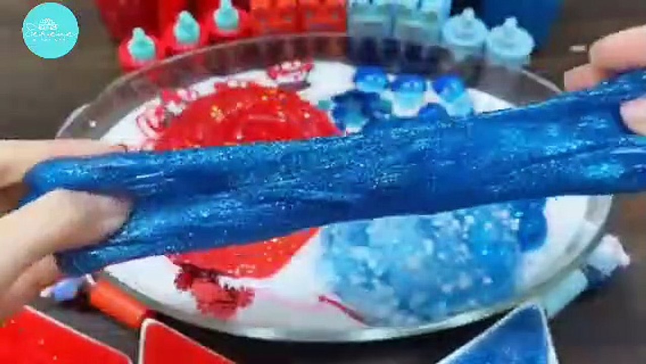 🍒 Cherry vs. Aqua ASMR Slime Mixing: Makeup, Glitter & Satisfying Sounds