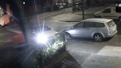 London Mercedes driver crashes into parked car and tree