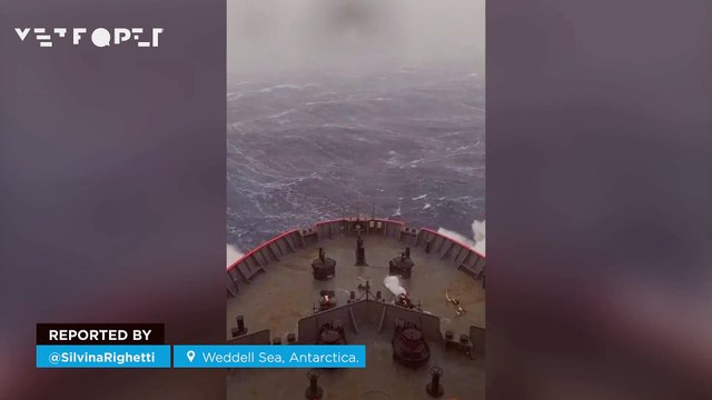 Impressive storm from icebreaker ship in the Weddell Sea, Antarctica
