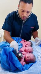 The baby is born to welcome the new life of triplets