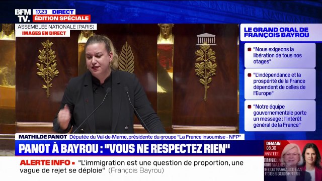 Nouveau gouvernement: Votre ministre de l'Intérieur s'est illustré par ses déclarations racistes , déclare Mathilde Panot (LFI) au sujet de Bruno Retailleau