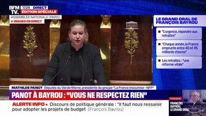 Mathilde Panot (LFI) à François Bayrou: "La fête sera de courte durée"