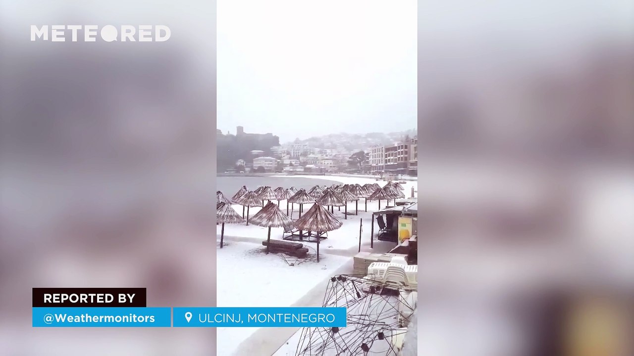 A heavy snowfall covers the beaches of Ulcinj, Montenegro, in white