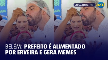 Prefeito é alimentado por erveira e gera memes no aniversário da cidade