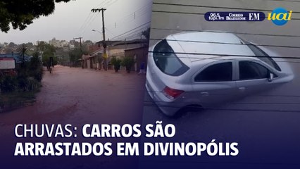 Chuva arrasta carros e alaga ruas em Divinópolis