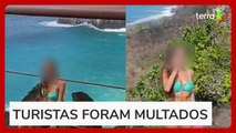 Turista invade local proibido para tirar fotos em penhasco no Parque Nacional de Fernando de Noronha