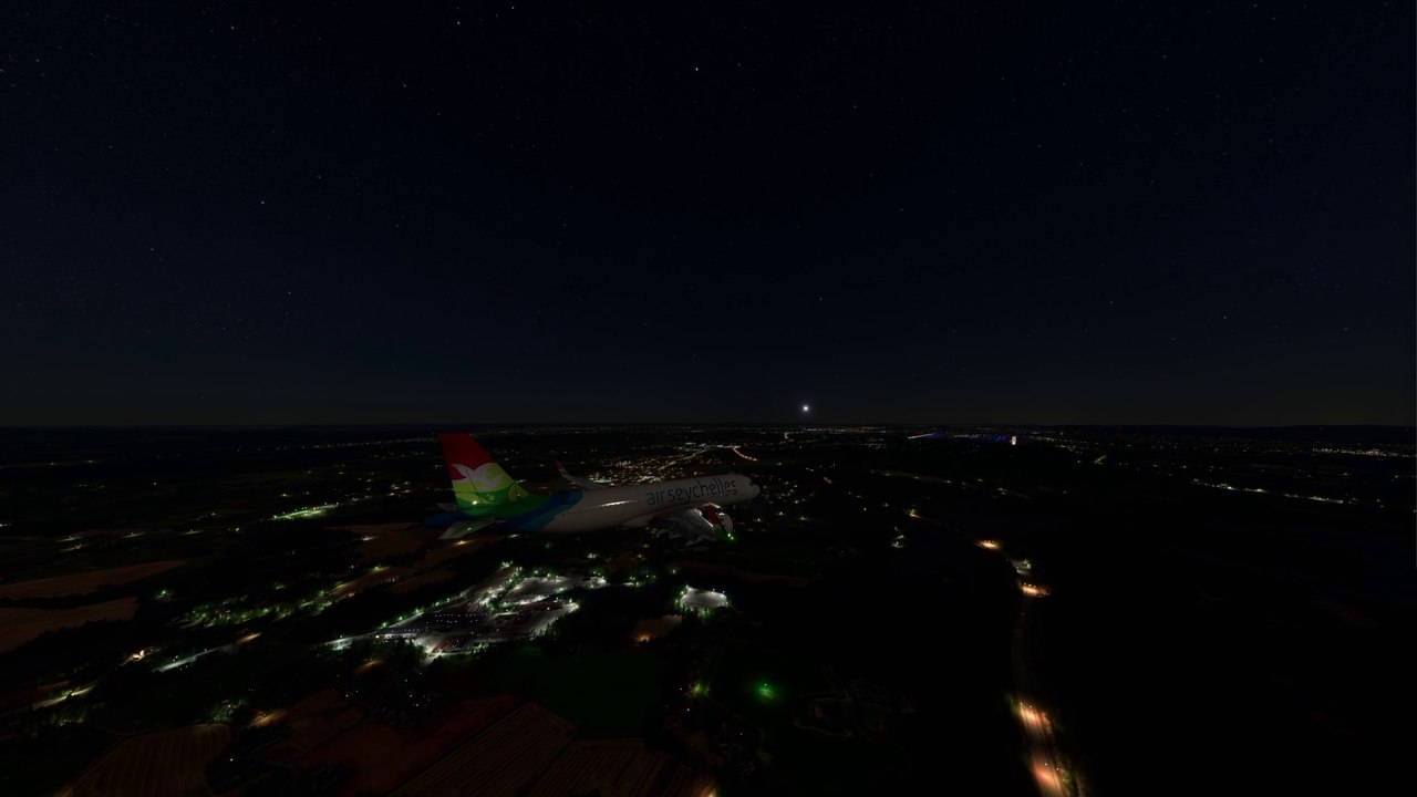 Dark Night Landing Air Seychelles A320neo at Gardermoen Airport (ENGM), Oslo, Norway