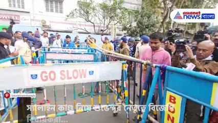 স্যালাইন কাণ্ড নিয়ে শুভেন্দুর স্বাস্থ্যভবন অভিযানে বাঁধা