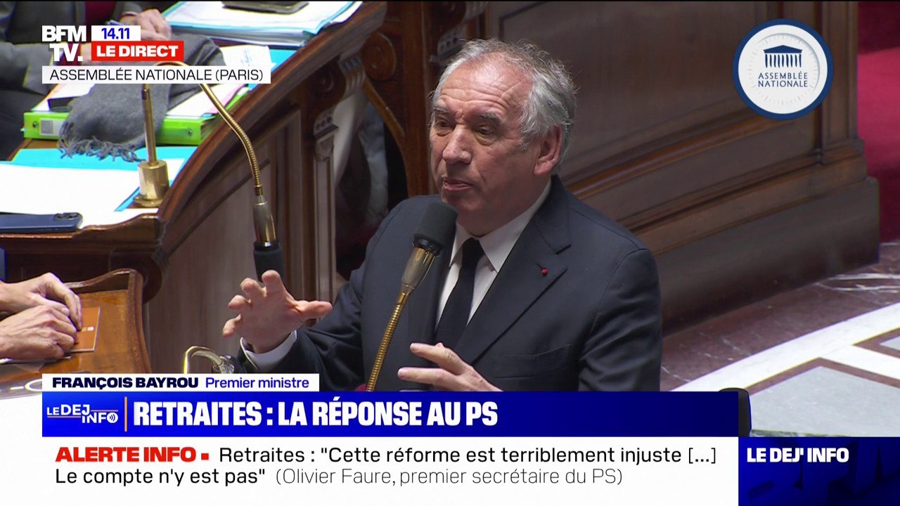 Réforme des retraites: "Nous croyons que cette réunion d'une conférence sociale va déboucher sur un accord", affirme François Bayrou en réponse à Olivier Faure