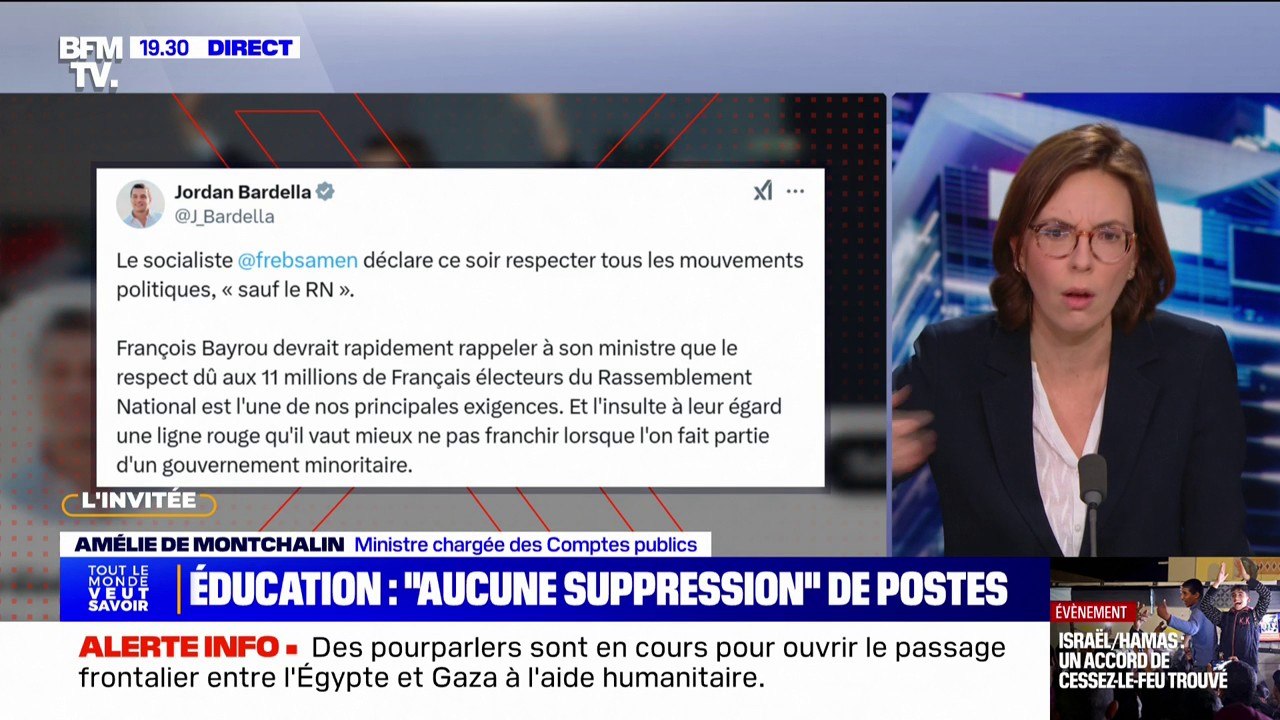 "Je respecte tous les représentants de la Nation": Amélie de Montchalin (ministre chargée des Comptes publics) réagit aux propos de François Rebsamen sur le RN