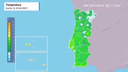 Previsão da temperatura para os próximos dias, em Portugal
