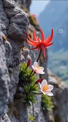 "Vibrant Floral Paradise: Stunning Red, Pink, and White Flowers Bloom in Harmonious Union, Creating a Breathtaking Beautiful Landscape of Colorful Nature and Serenity"