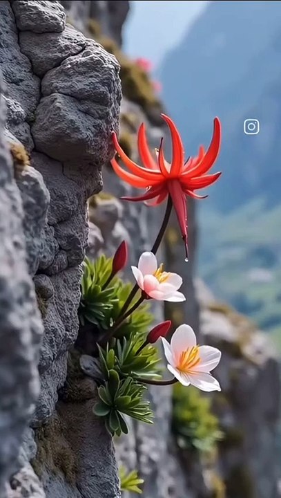 "Vibrant Floral Paradise: Stunning Red, Pink, and White Flowers Bloom in Harmonious Union, Creating a Breathtaking Beautiful Landscape of Colorful Nature and Serenity"