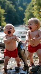 Babies Pulling Fish opposite sides #fyp #viral #trendingnow