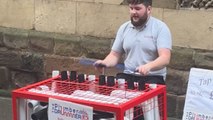 Drummer uses flip-flops and plastic pipes to create beats at York Christmas Market