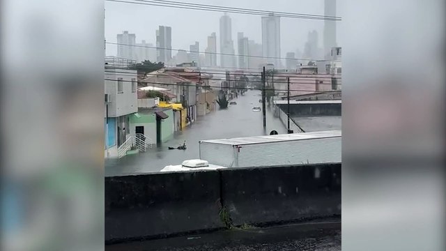 Chuvas intensas alagam Balneário Camboriú e carros amanhecem quase submersos