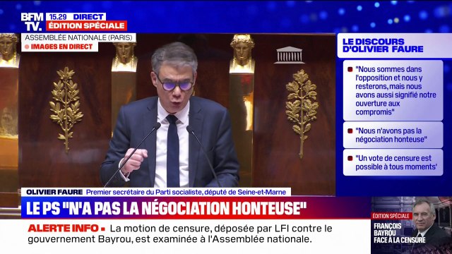 Olivier Faure (PS) évoque “une gauche qui propose, qui avance et qui fait céder le gouvernement” face à la motion de censure déposée par les insoumis