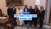 Pope Francis hurts right arm after another fall