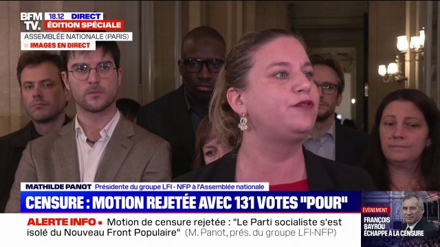 Nous n'accepterons jamais un gouvernement qui ne respecte pas le résultat des urnes , affirme Mathilde Panot après le rejet de la motion de censure