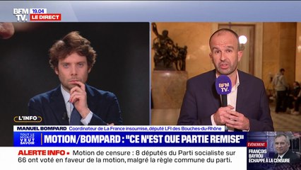 Motion de censure rejetée: "Ce n'est que partie remise", assure Manuel Bompard, député insoumis