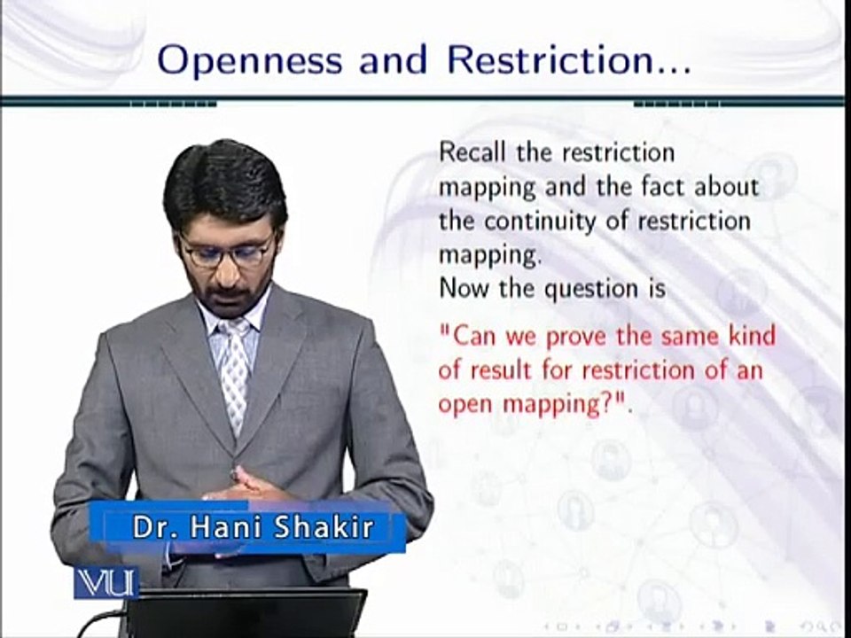 Topology Lecture 89  Openness and restriction mapping in Topology in Urdu