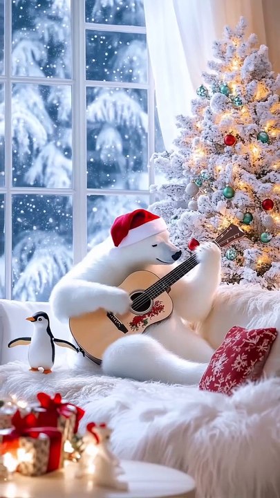 A polar bear playing the Rudolph song on a guitar #Christmas #holidays #xmas #guitar #ai #digitalart credit  : @fantasydreams