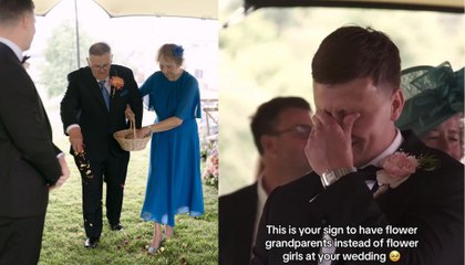 Groom’s grandparents walk down aisle instead of flower girls