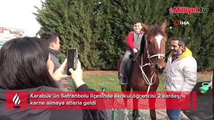 Şehrin göbeğinde gören şaşkına döndü! Karnelerini almaya atlarla geldiler