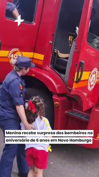 Menina recebe surpresa dos bombeiros no aniversário de 6 anos em Novo Hamburgo
