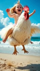 Very Funny Baby riding rooster #funny #funnyvideos #baby #rooster #viral #fyp #trendingnow