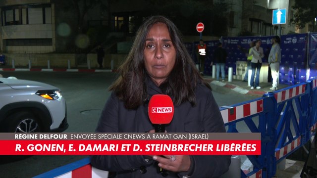 Régine Delfour, envoyée spéciale CNEWS à Ramat Gan en Israël fait le point sur le transfert des trois otages israéliennes attendues à l'hôpital de Ramat Gan en Israël.