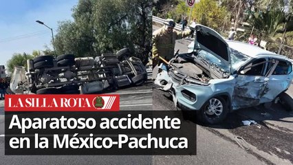Fuerte accidente en la autopista México-Pachuca al volcar una revolvedora