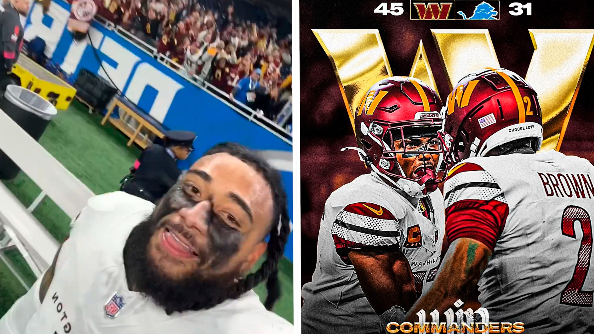 NFL: Commanders derrotan a Lions en la Ronda Divisional y Frankie Luvu celebra con el pblico