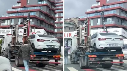 Kağıthane’de çekicinin peşinden metrelerce koşan sürücü aracını kurtardı