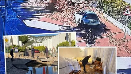 Bodrum’da ana su isale hattı patladı: Otomobil sürücüsünün panik anları kamerada